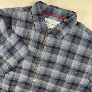 32 Bar Blues Men’s L Blue Linen Plaid Short Sleeve Shirt
